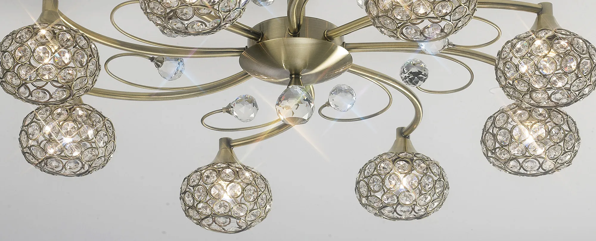 Cara Crystal Ceiling 8 Light Antique Brass IL30948  Diyas Cara Antique Brass